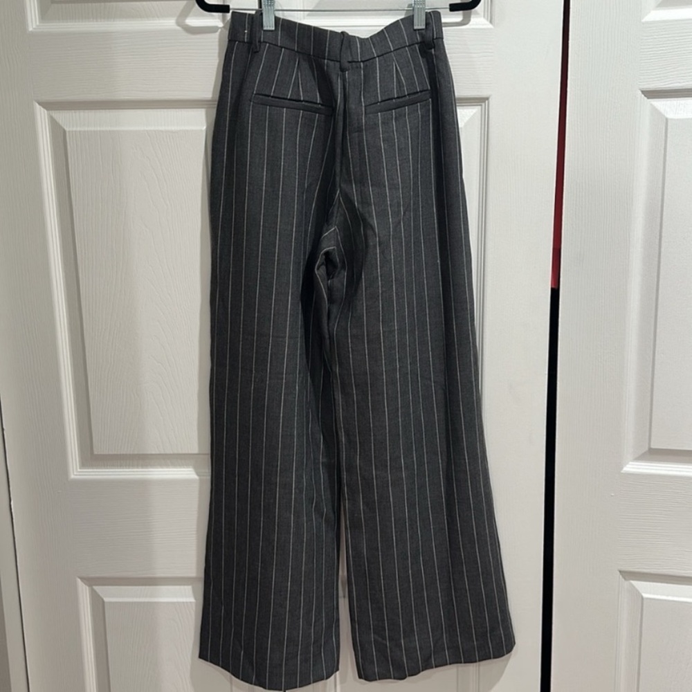 Abercrombie & Fitch Charcoal Grey Pinstripe Wide Leg Trouser Pants. Size 27/4 - Picture 4 of 10